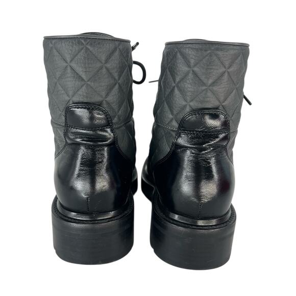 Chanel 2022 CC Chain Quilted Cap Toe Logo Combat Boots in Gray & Black - Picture 11 of 15
